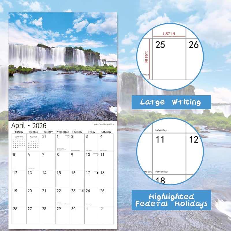 windrio 2026 Wall Calendar,Calendar 2026, November 2025 - December 2026, Wall Calendar Waterfall, 12" x 24" Opened,Full Page Months Thick & Sturdy Paper for Calendar Organizing & Planning - Image 4